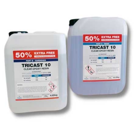 Tricel TriCast 10 Crystal Clear Epoxy Resin - 10kg Kit + 50% Extra Free (15kg)