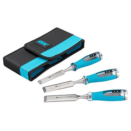 OX Tools Pro 3 Piece Wood Chisel Set in Velcro Case