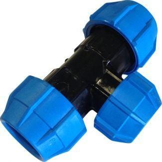 Blue MDPE Pipe Reducing Tee 32mm x 25mm